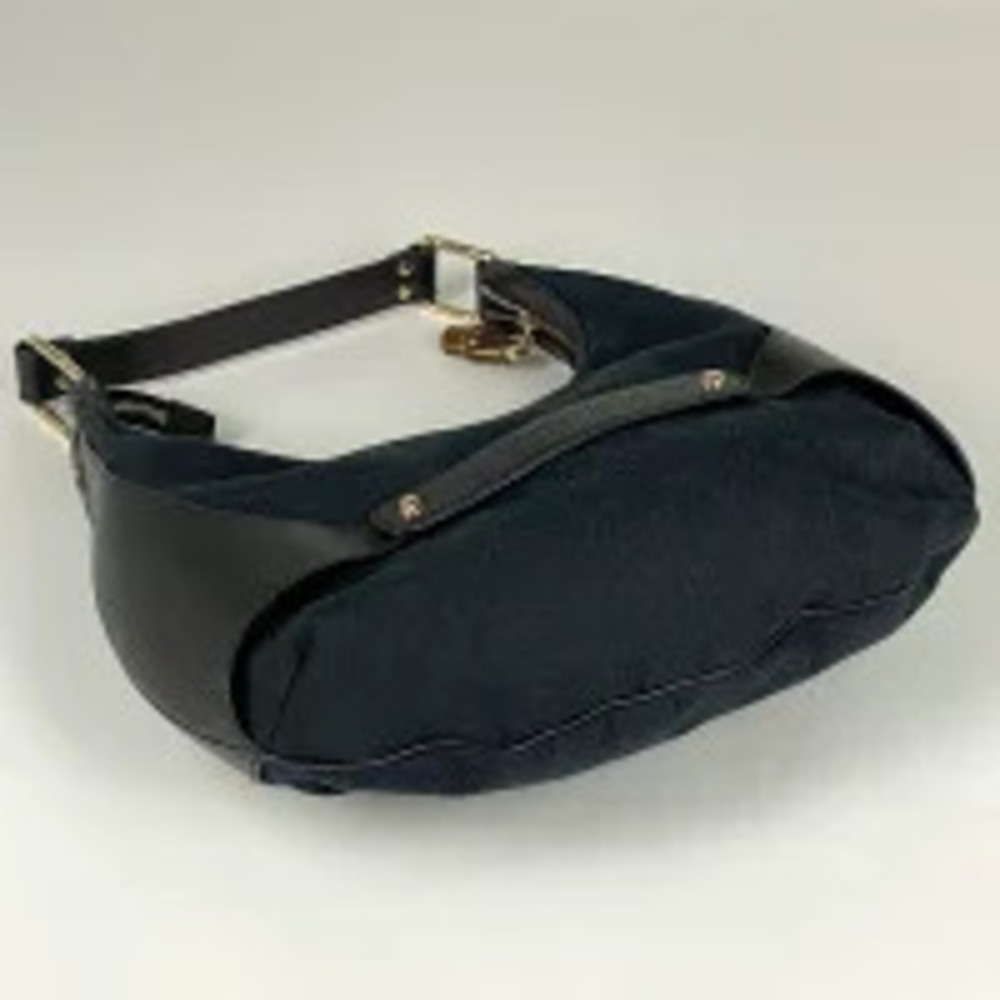 Gucci GG Bamboo Hobo Black Shoulder Canvas Horsebit Bag Black